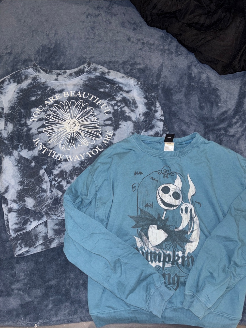 Blue Graphic women’s Long-Sleeve Shirt with Jack Skellington Design